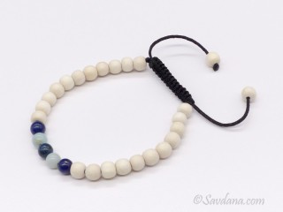 BrMala392 Bracelet Mala de Prières Tibétain Bois Lapis Lazuli Amazonite. 21 cm