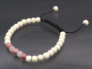 BrMala395 Bracelet Mala de Prières Tibétain Bois Jaspe Quartz Rose. 20 cm